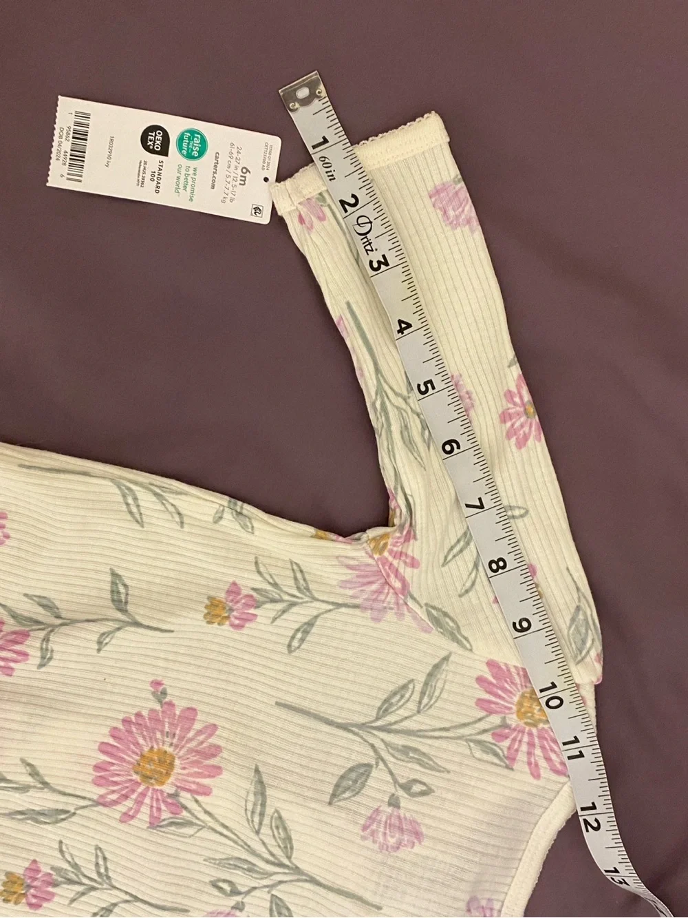 Carter's Cream Ribbed Baby Romper with Pink Floral Print
